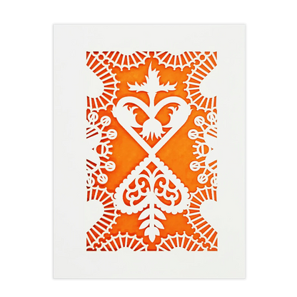 Papel Picado Greeting Card: Converging Hearts Orange

