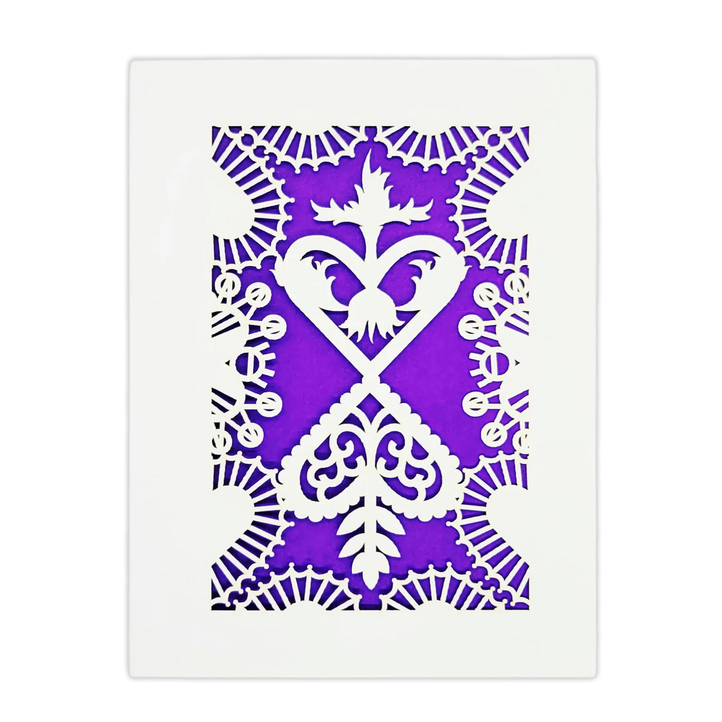 Papel Picado Greeting Card: Converging Hearts Purple
