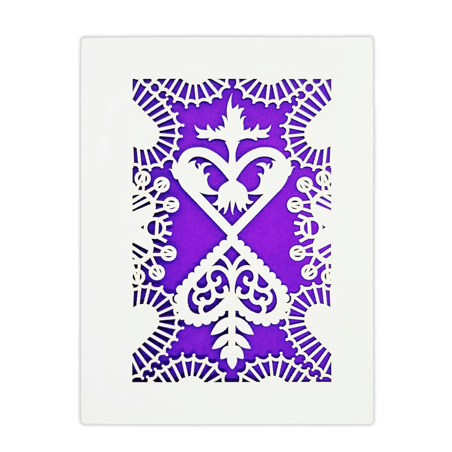 Papel Picado Greeting Card: Converging Hearts Purple
