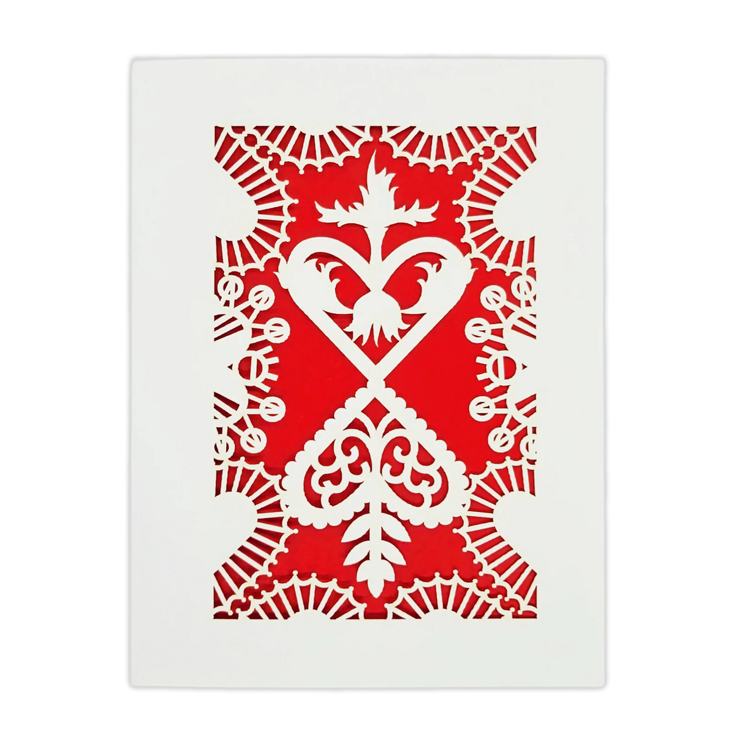 Papel Picado Greeting Card: Converging Hearts Red