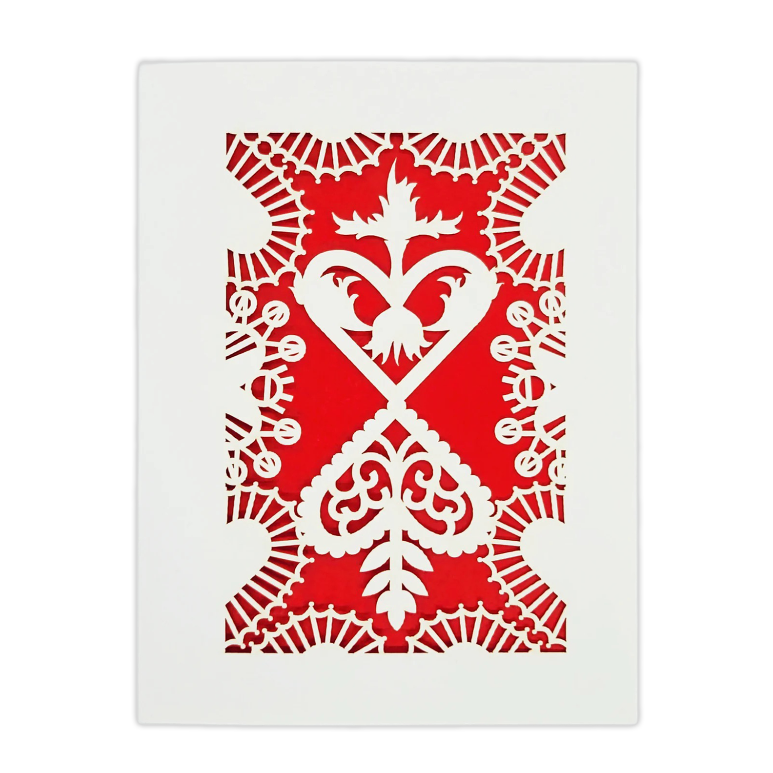 Papel Picado Greeting Card: Converging Hearts Red