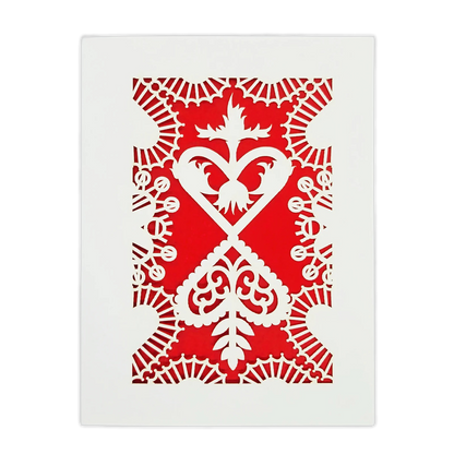 Papel Picado Greeting Card: Converging Hearts Red