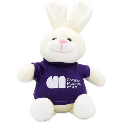 Plush bunny toy wearing a purple shirt with 'Chrysler Museum of Art' logo on a white background