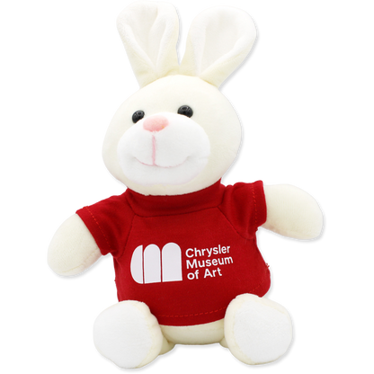 Plush bunny wearing a red shirt with 'Chrysler Museum of Art' logo on a white background