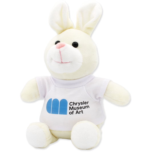 Plush rabbit toy with Chrysler Museum of Art logo on a white background