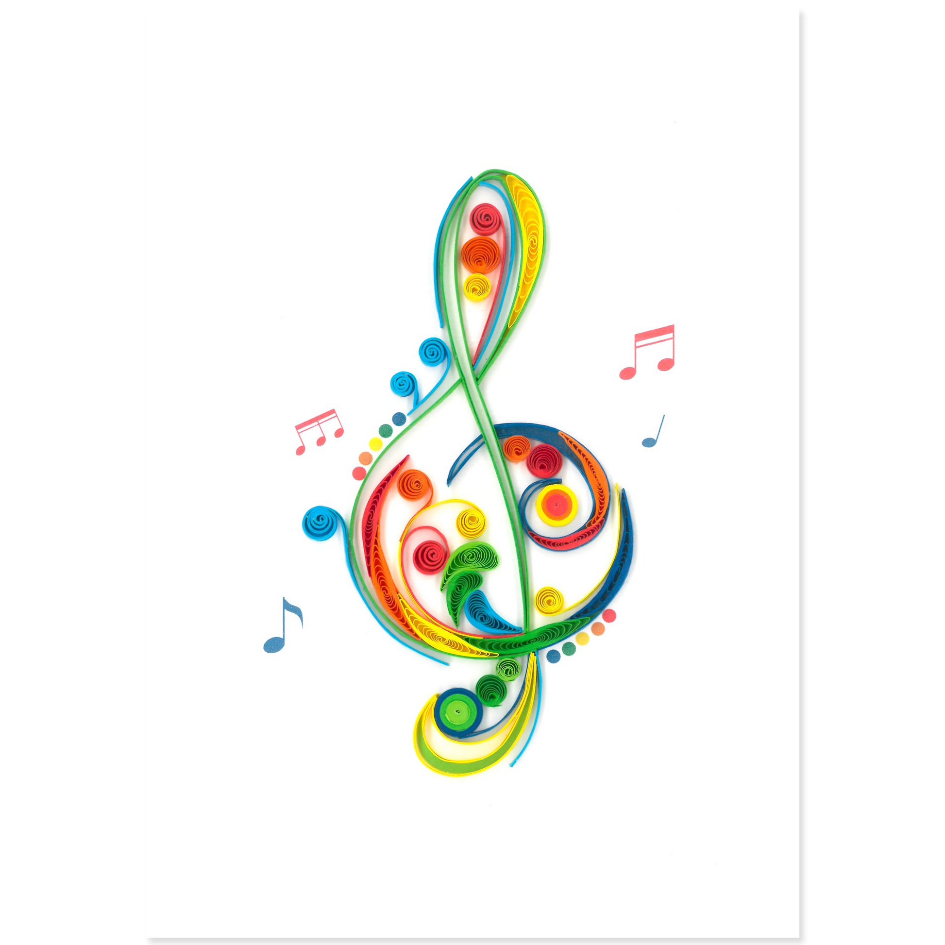 Quilled card featuring colorful musical notes and clef