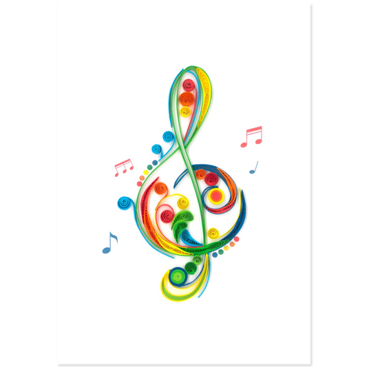 Quilled card featuring colorful musical notes and clef