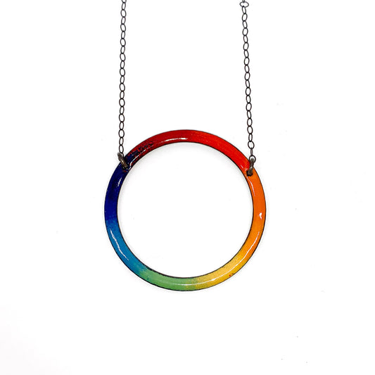 Enamel Spectrum Circle Pendant Necklace