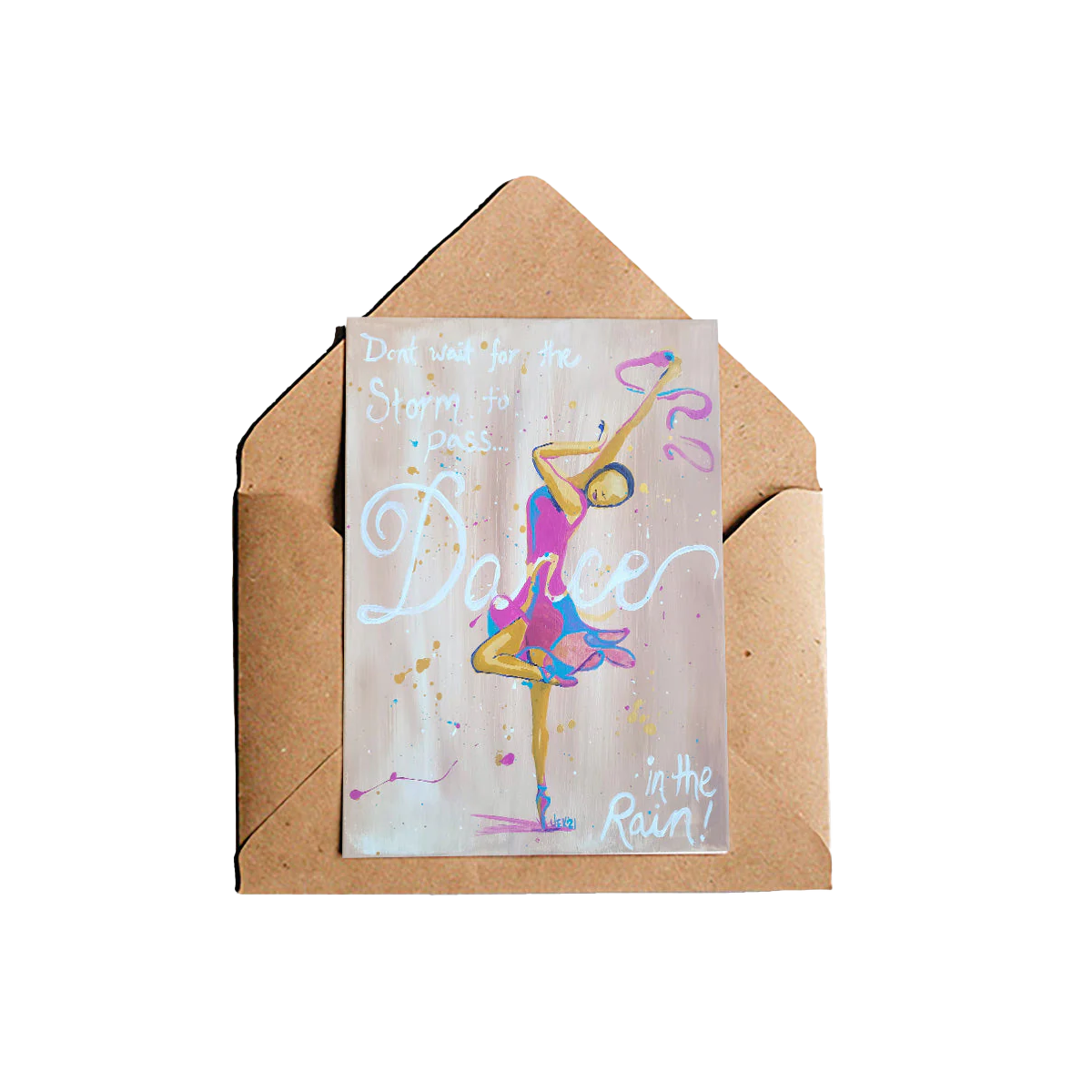 Don't Wait For The Storm To Pass... Dance in the Rain! Blank Note Card by Jazzymade - Chrysler Museum Shop