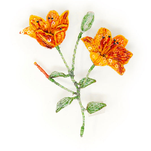 Orange Lily Embroidered Brooch