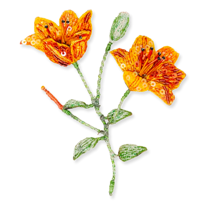 Decorative orange flowers with green stems on a white background