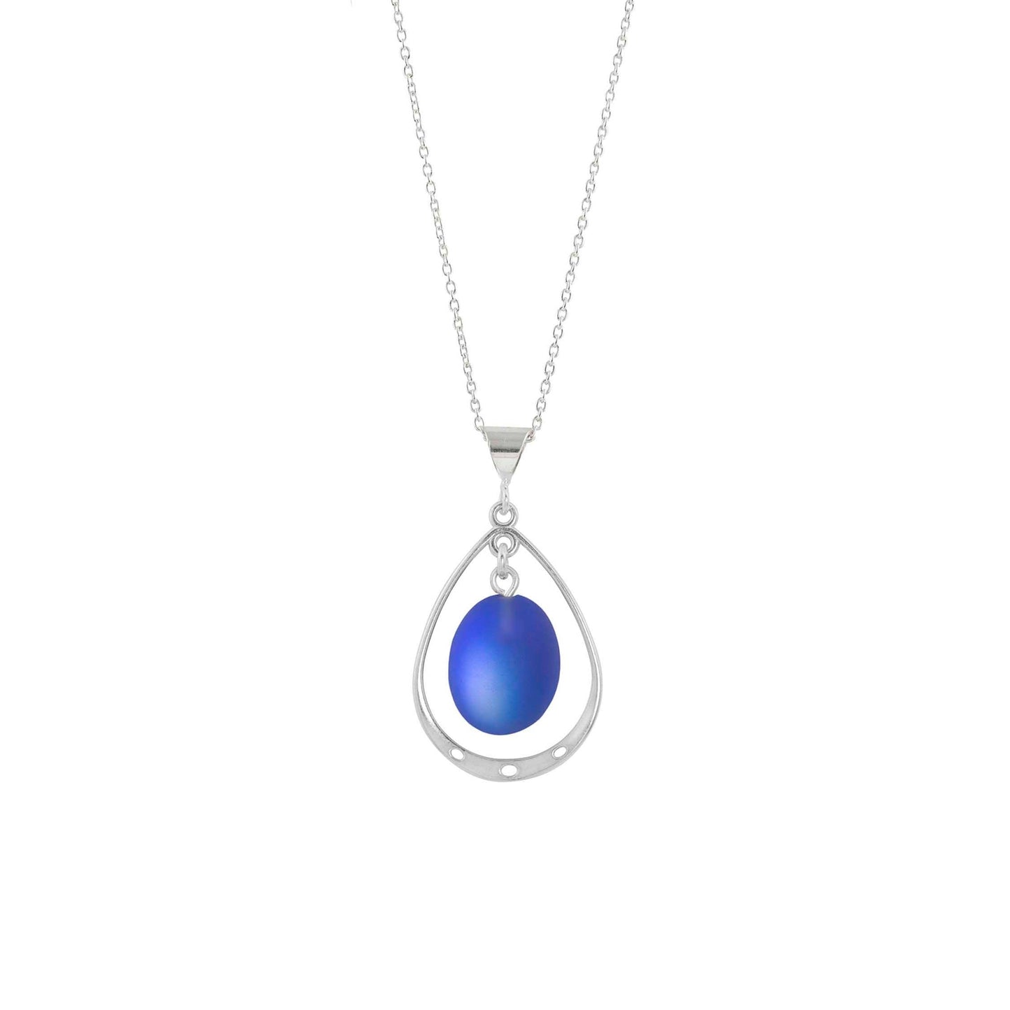 Oval Crystal with Sterling Silver Loop Pendant - Blue