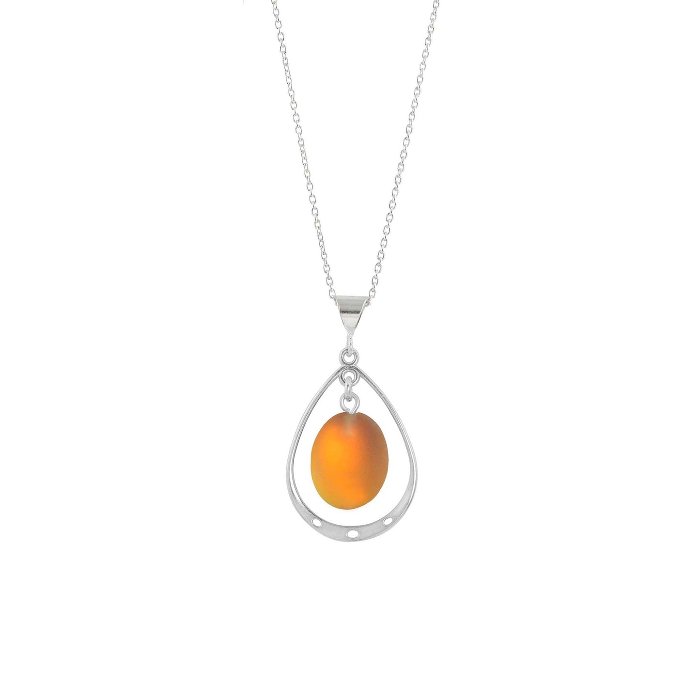 Oval Crystal with Sterling Silver Loop Pendant - Fire