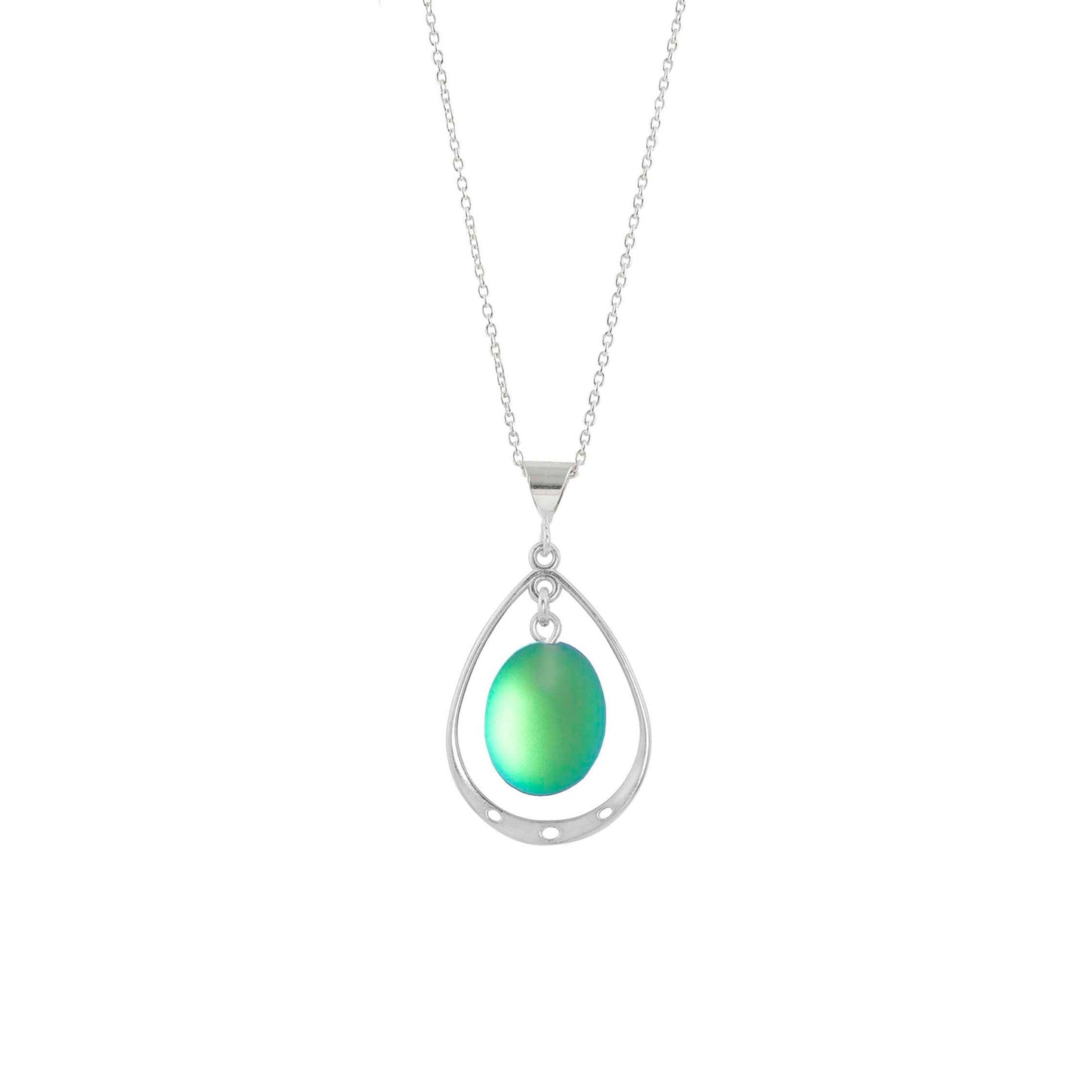 Oval Crystal with Sterling Silver Loop Pendant - Green