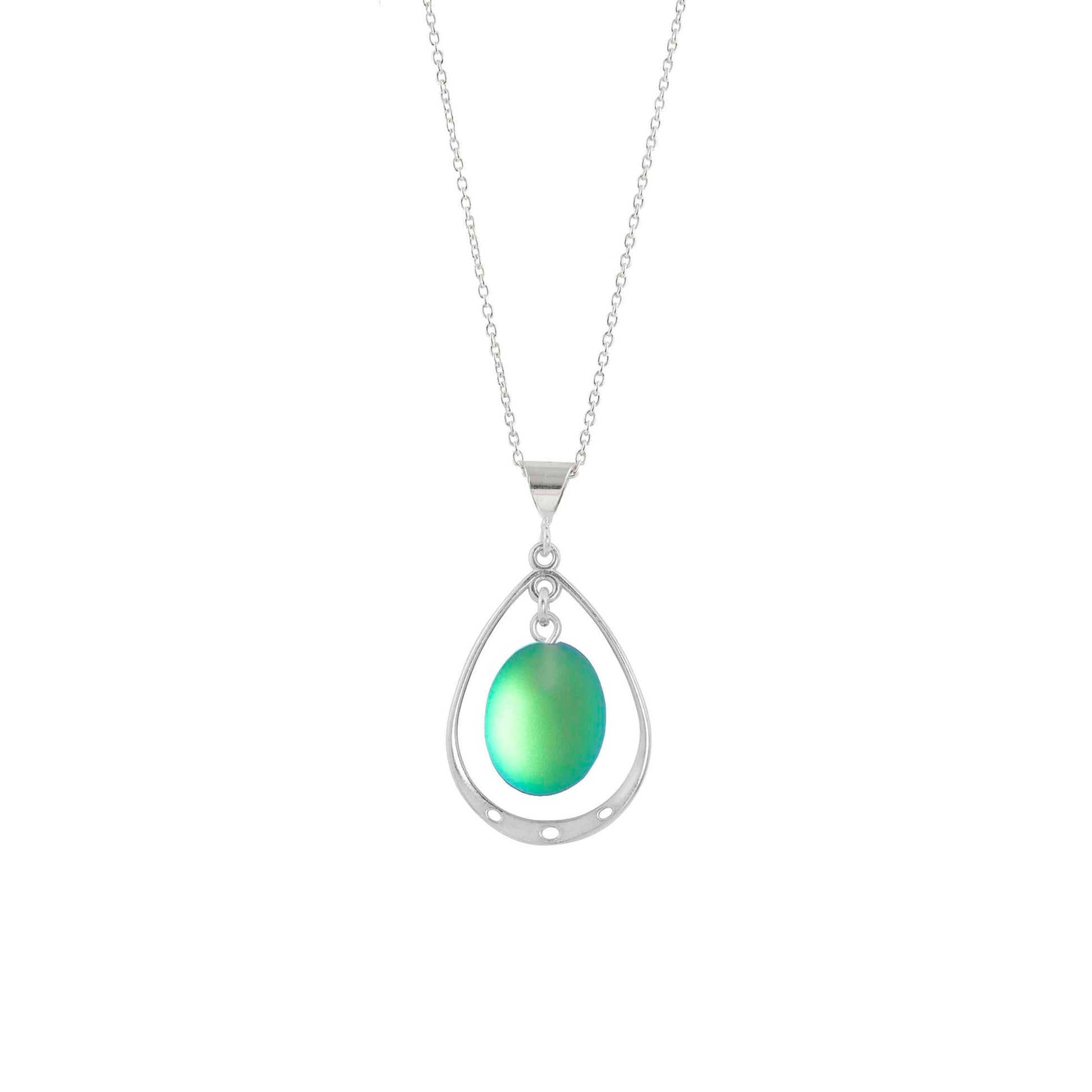 Oval Crystal with Sterling Silver Loop Pendant - Green - Chrysler Museum Shop