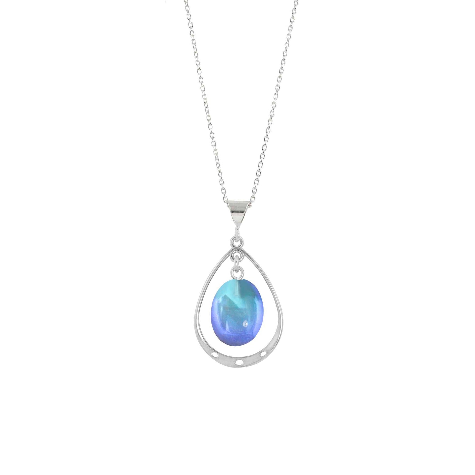 Oval Crystal with Sterling Silver Loop Pendant - Blue - Chrysler Museum Shop