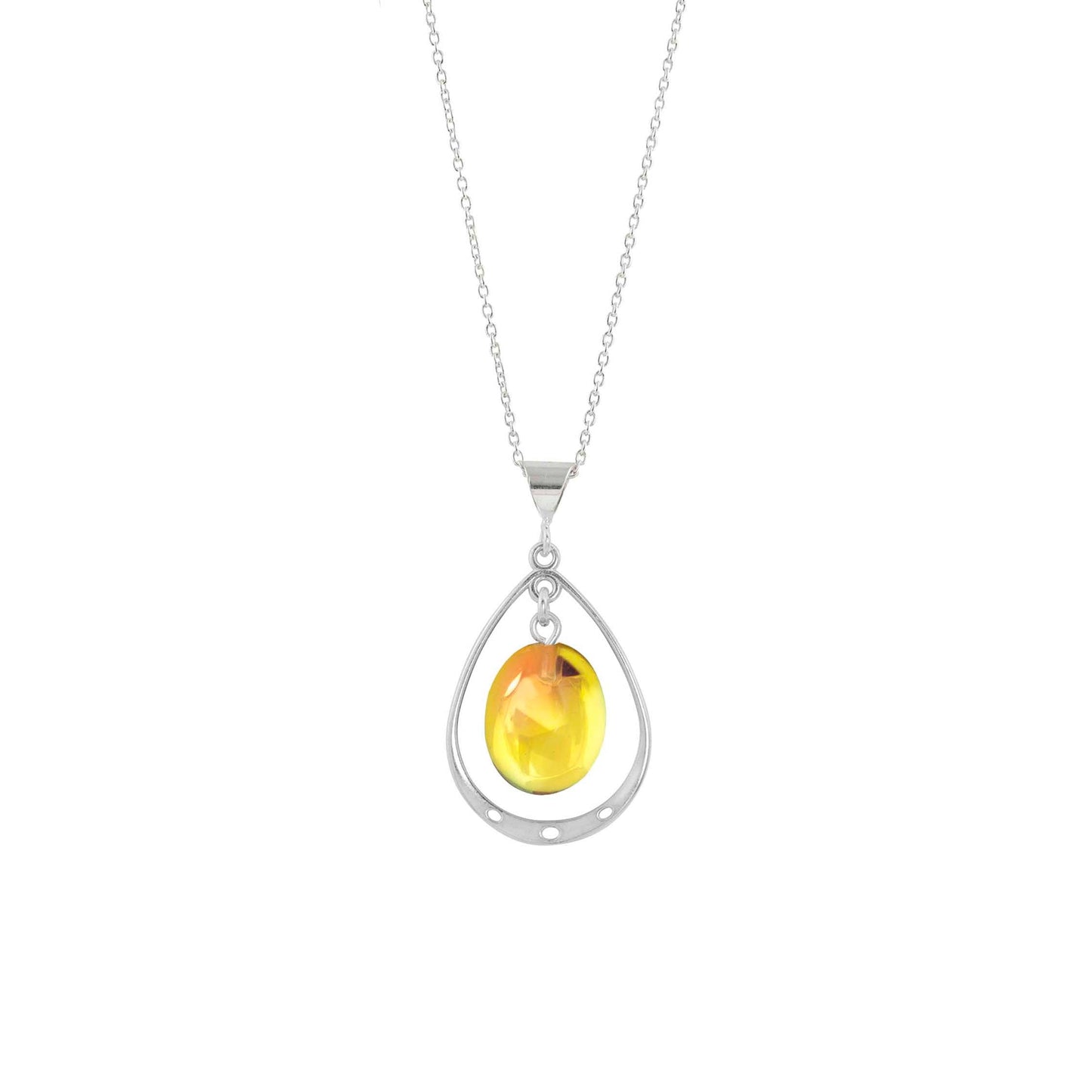 Oval Crystal with Sterling Silver Loop Pendant - Fire