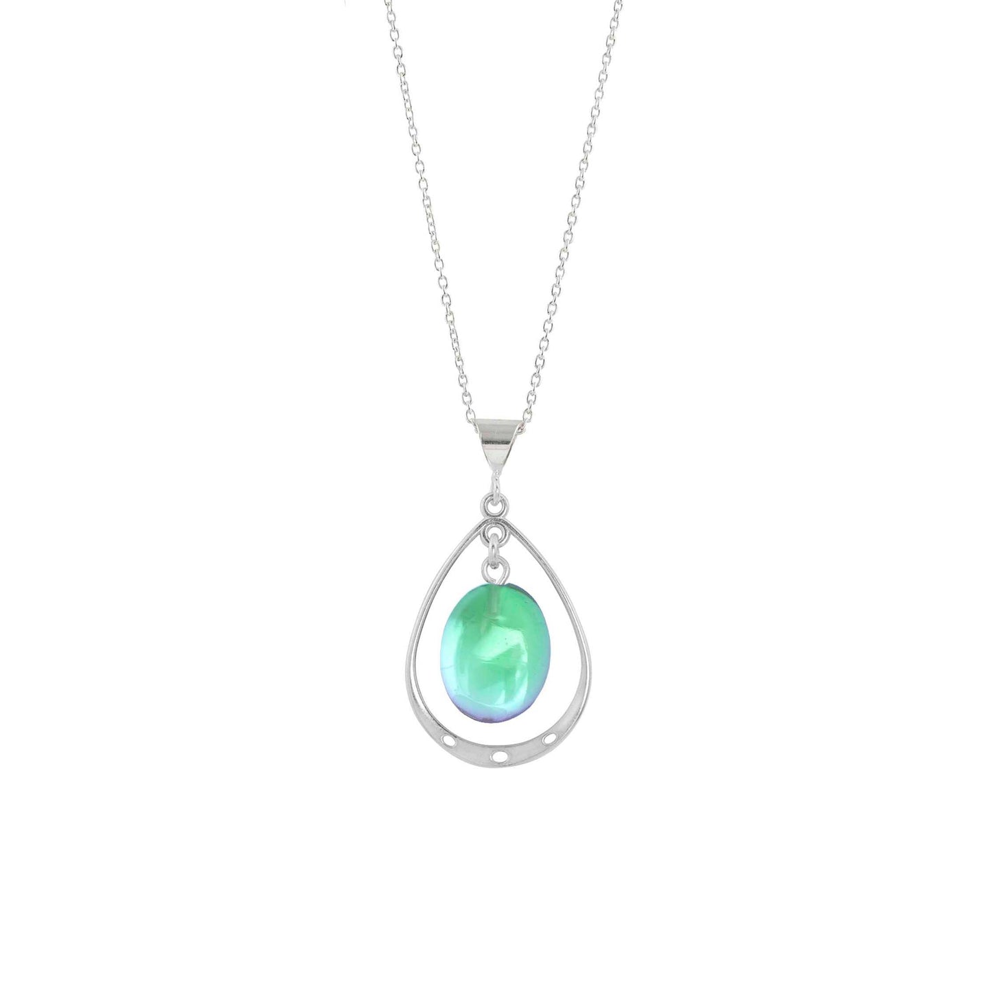 Oval Crystal with Sterling Silver Loop Pendant - Green