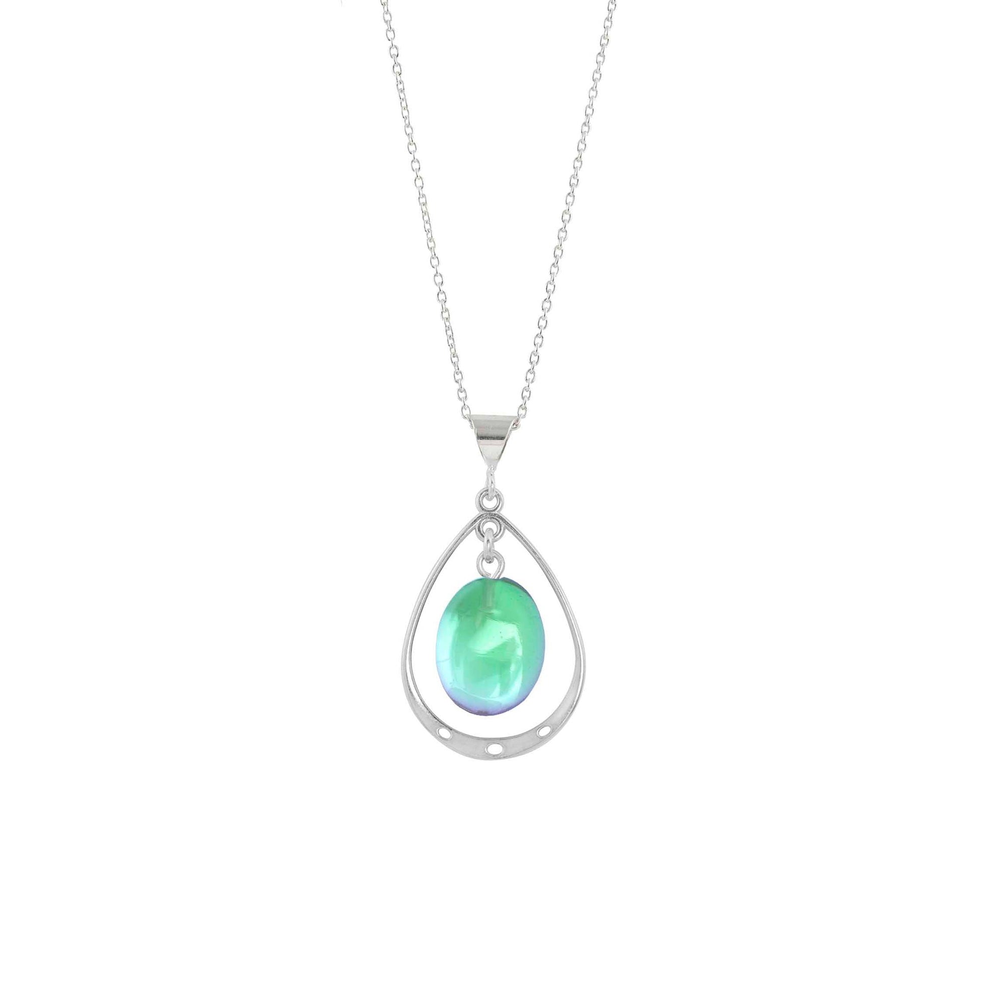 Oval Crystal with Sterling Silver Loop Pendant - Green - Chrysler Museum Shop