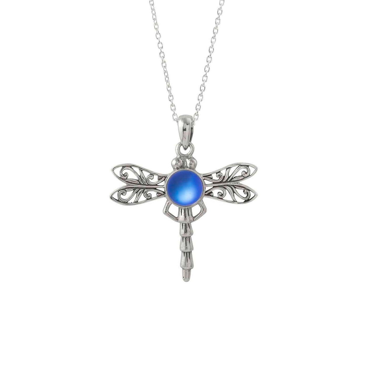 Sterling Silver Dragonfly Pendant with Crystal - Blue