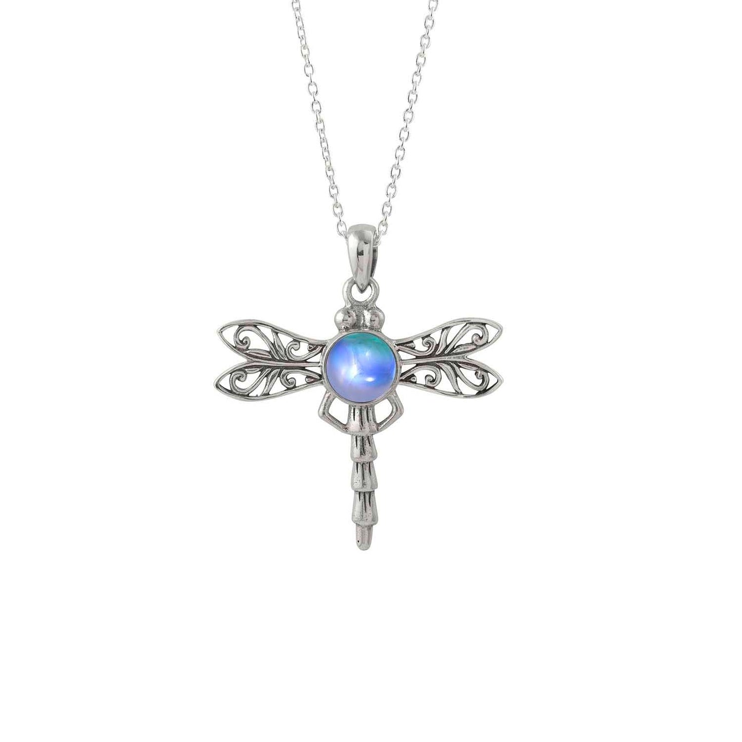 Sterling Silver Dragonfly Pendant with Crystal - Blue