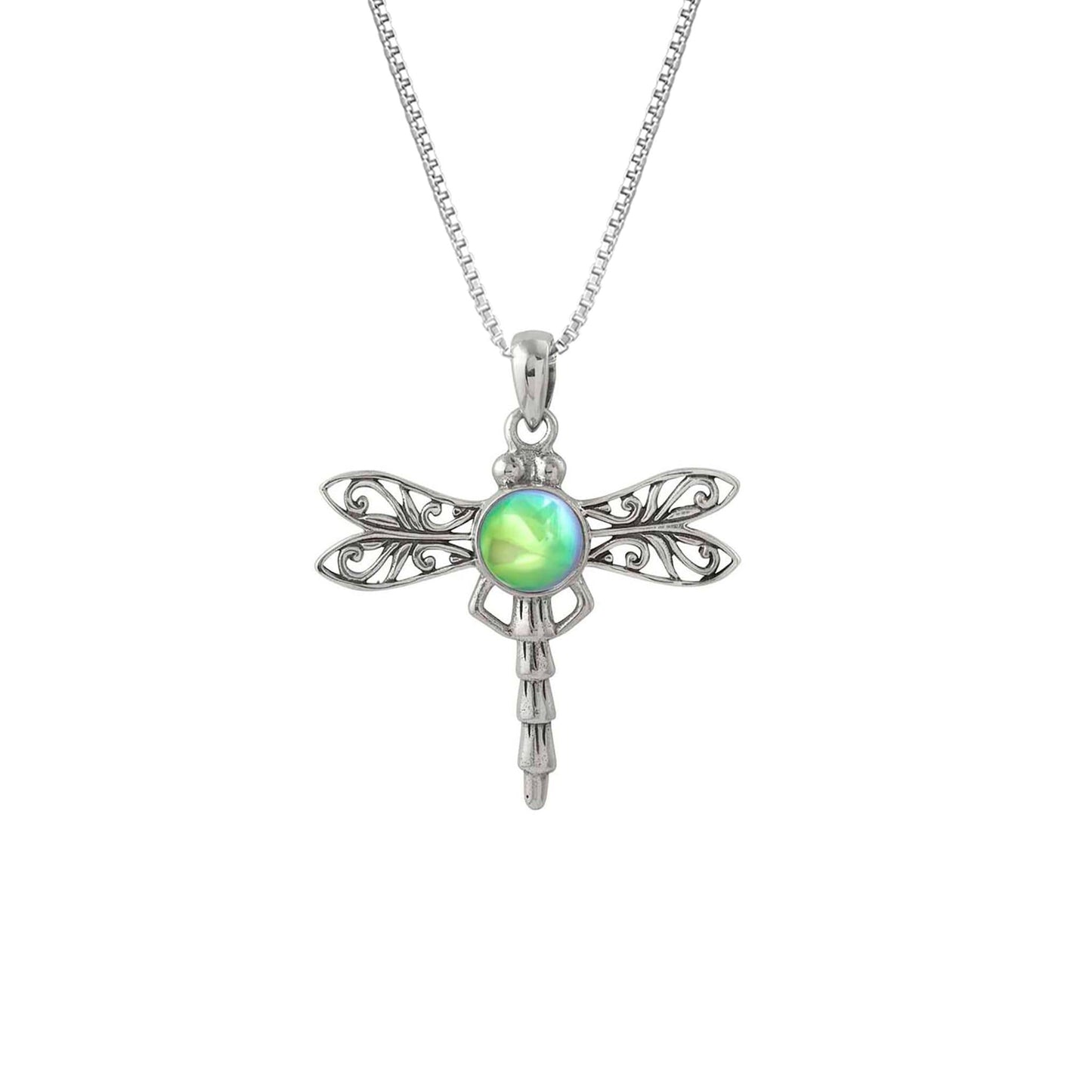 Sterling Silver Dragonfly Pendant with Polished Green Crystal by Leightworks - Chrysler Museum Shop