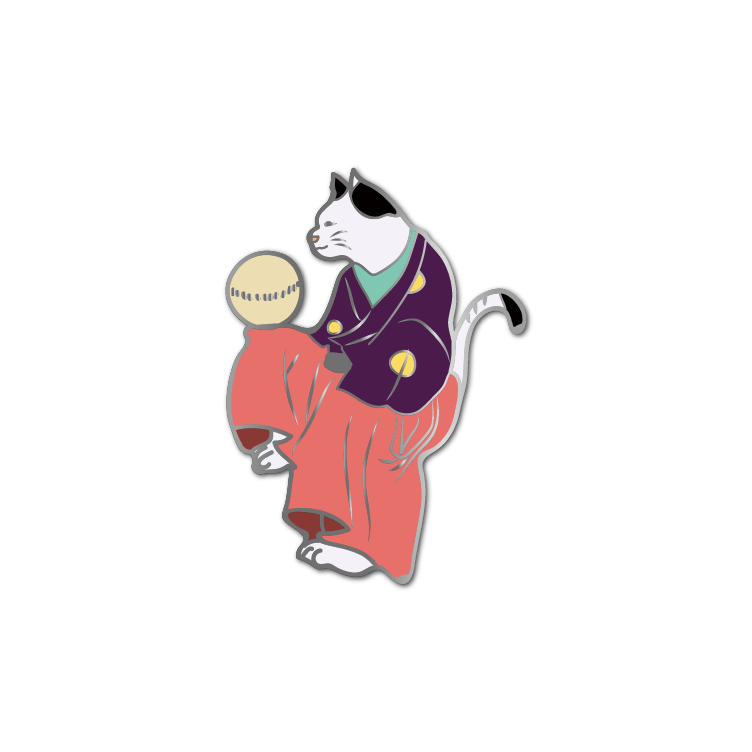 Enamel Pin: Ukiyo-e Cat with Ball in Purple Kimono