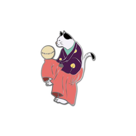 Enamel Pin: Ukiyo-e Cat with Ball in Purple Kimono - Chrysler Museum Shop