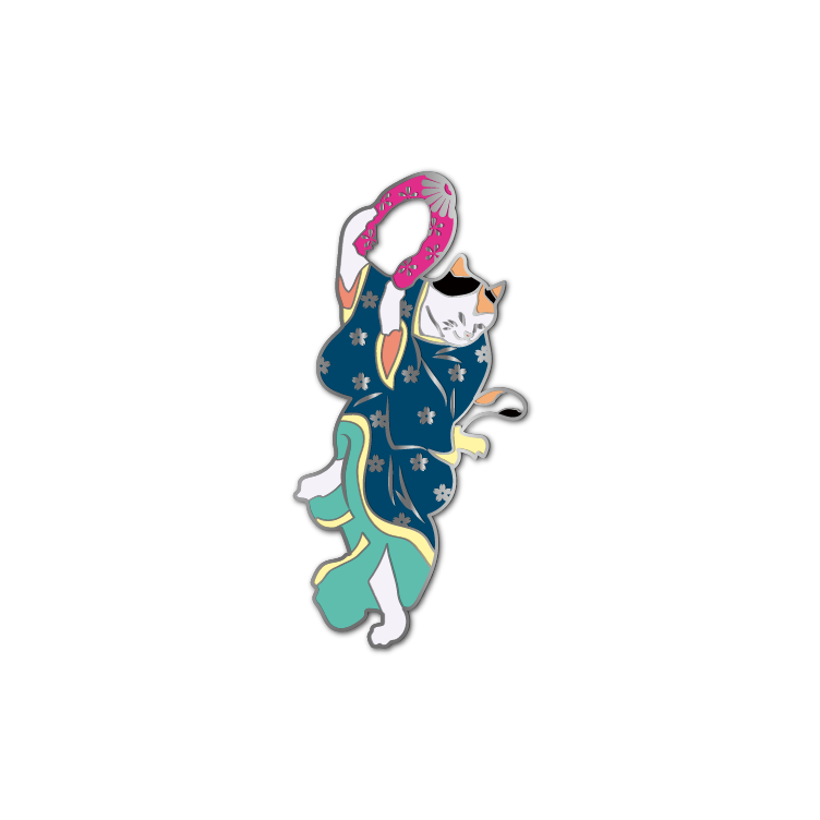 Emaille-Anstecker: Ukiyo-e Tanzende Katze mit rosa Schal