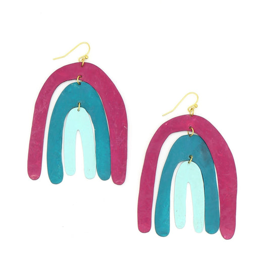 Statement-Ohrringe mit bemalten Regenbogenmotiven (Magenta und Blaugrün)
