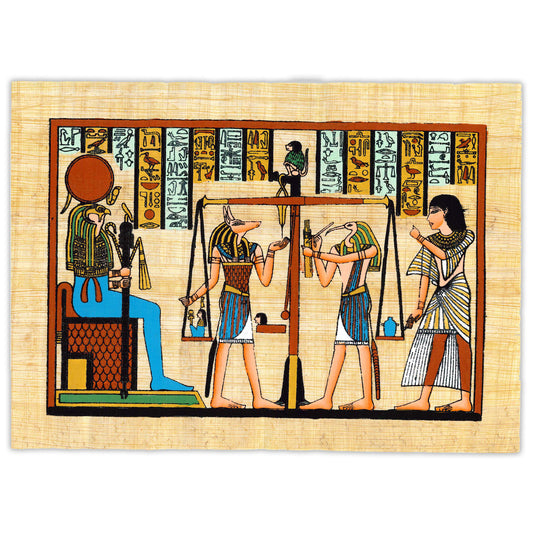 Handbemalter Papyrus: Gerichtsszene