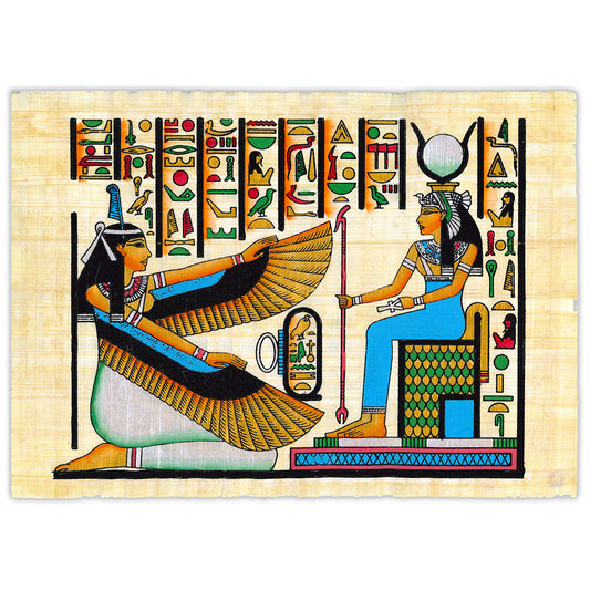 Handbemalter Papyrus: Maat &amp; Isis