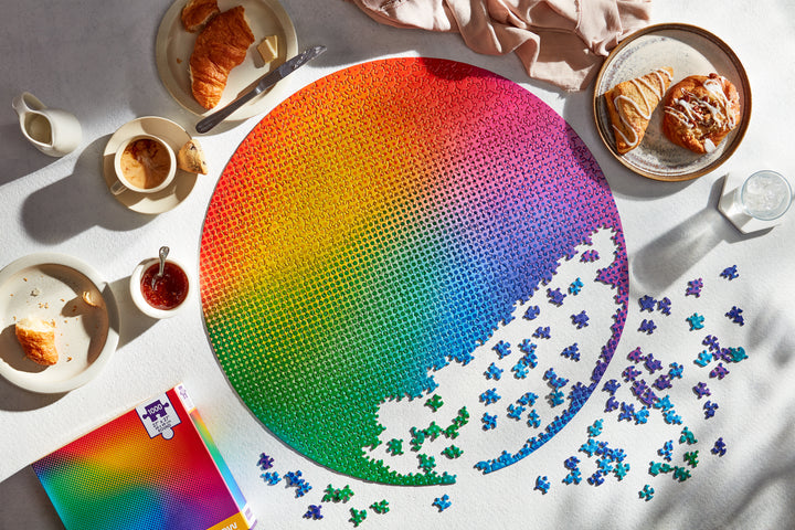 Rompecabezas redondo de 1000 piezas con forma de arcoíris de neón