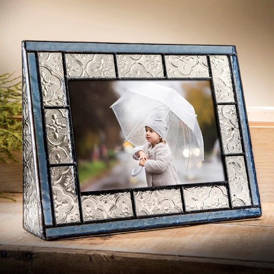 Leaded Glass Picture Frame (Vintage Blue, 4 × 6 Horizontal)