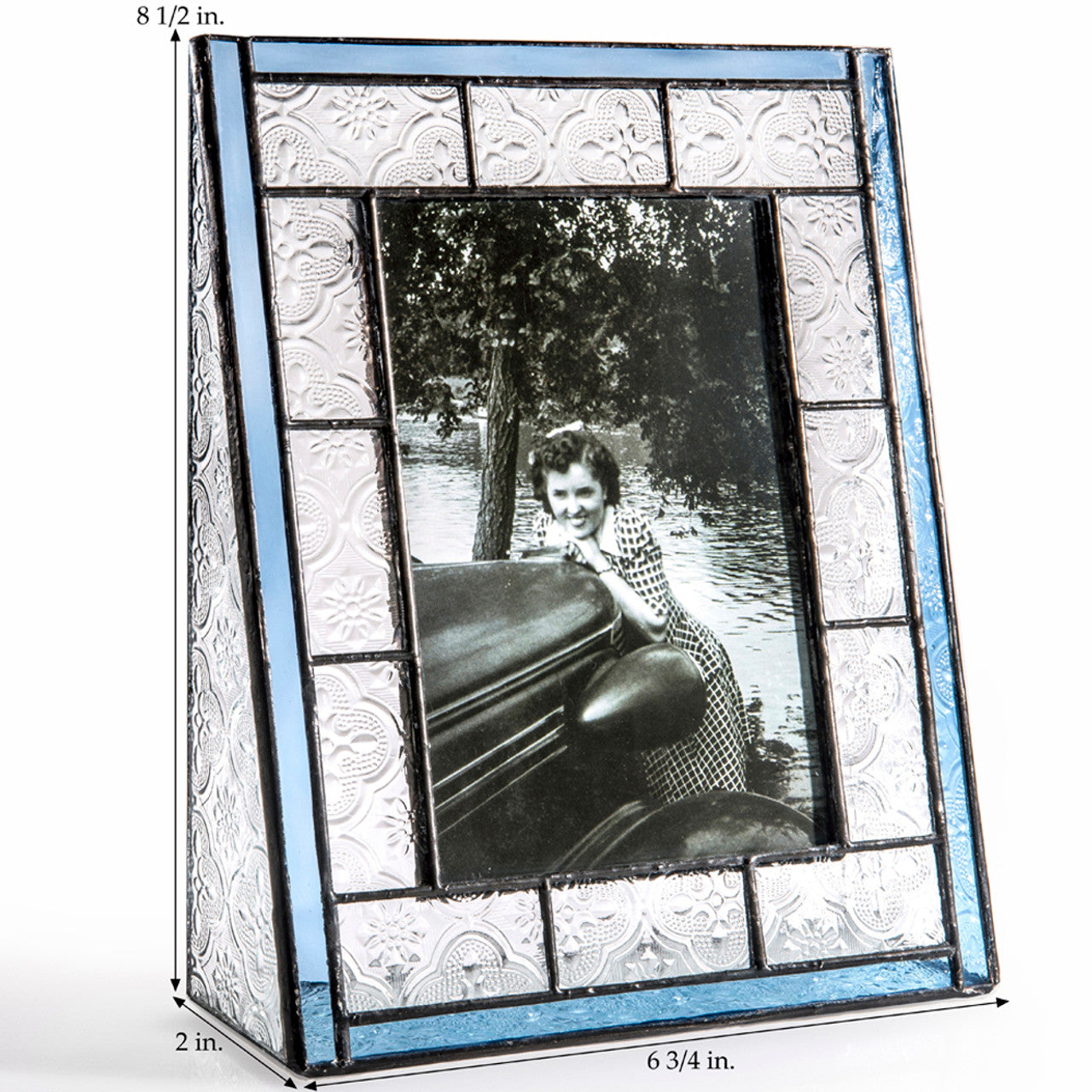 Leaded Glass Picture Frame (Vintage Blue, 4 × 6 Vertical)