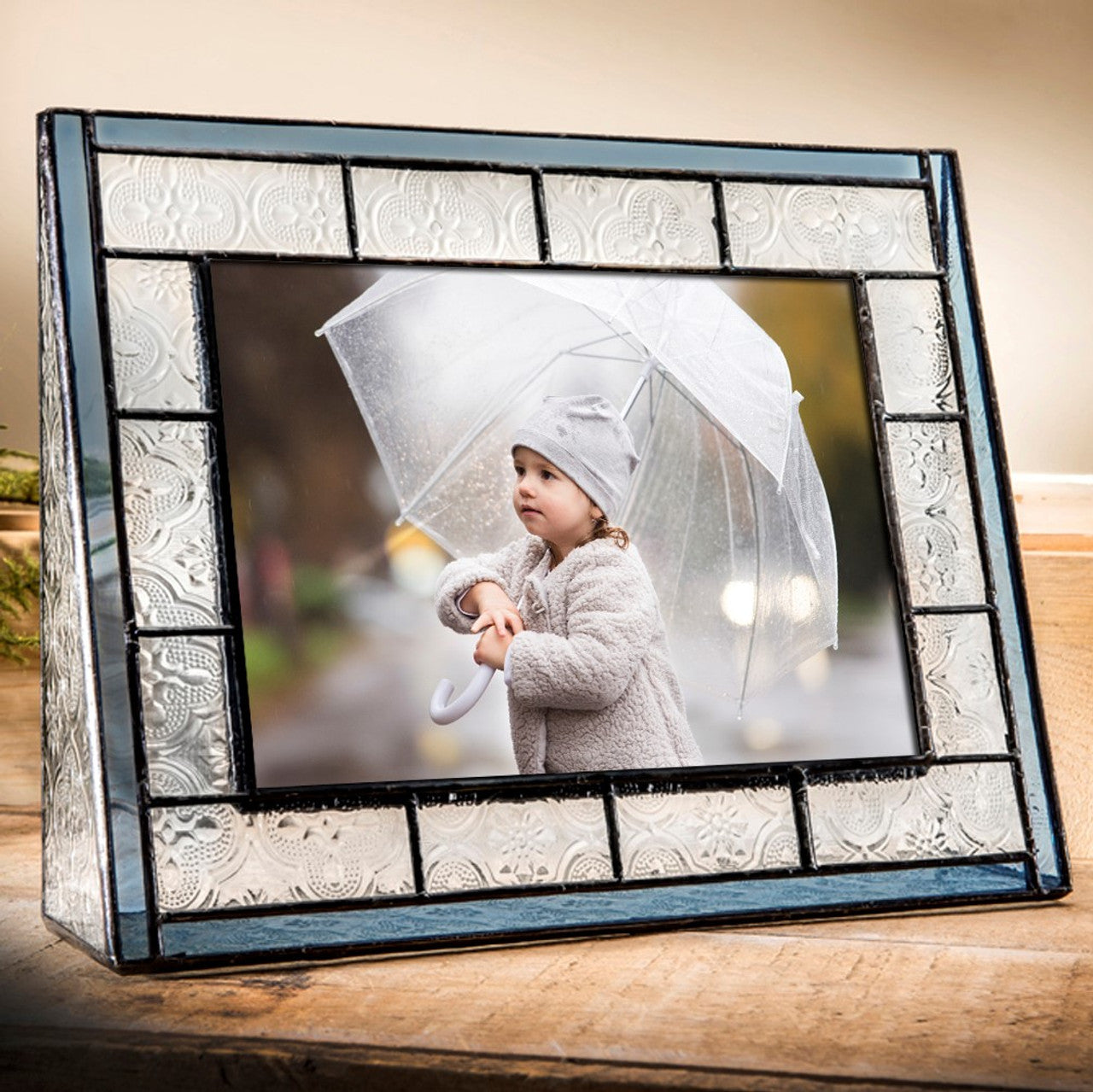Leaded Glass Picture Frame (Vintage Blue, 5 × 7 Horizontal)