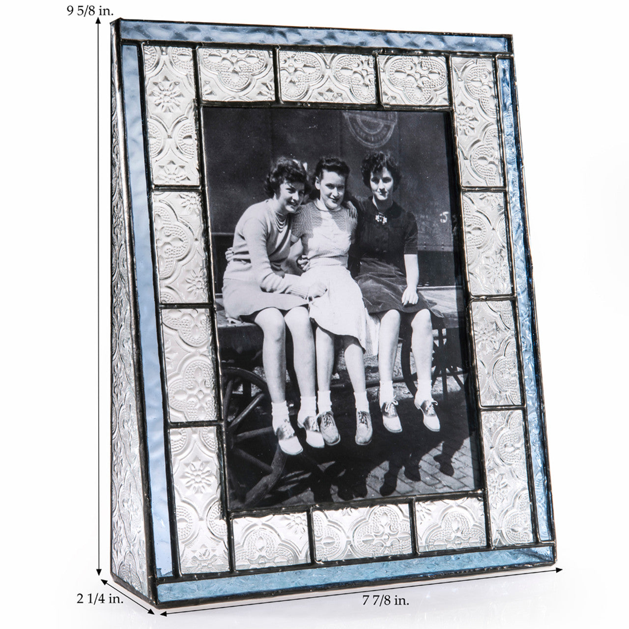 Leaded Glass Picture Frame (Vintage Blue, 5 × 7 Vertical)
