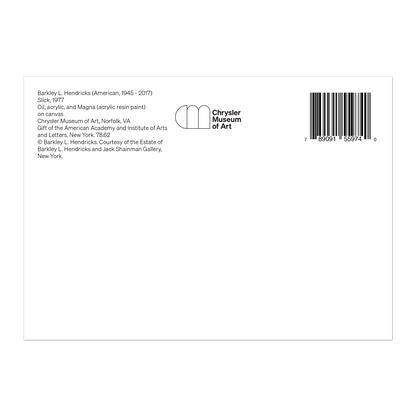 Back of a artwork with Chrysler Museum of Art branding and a barcode