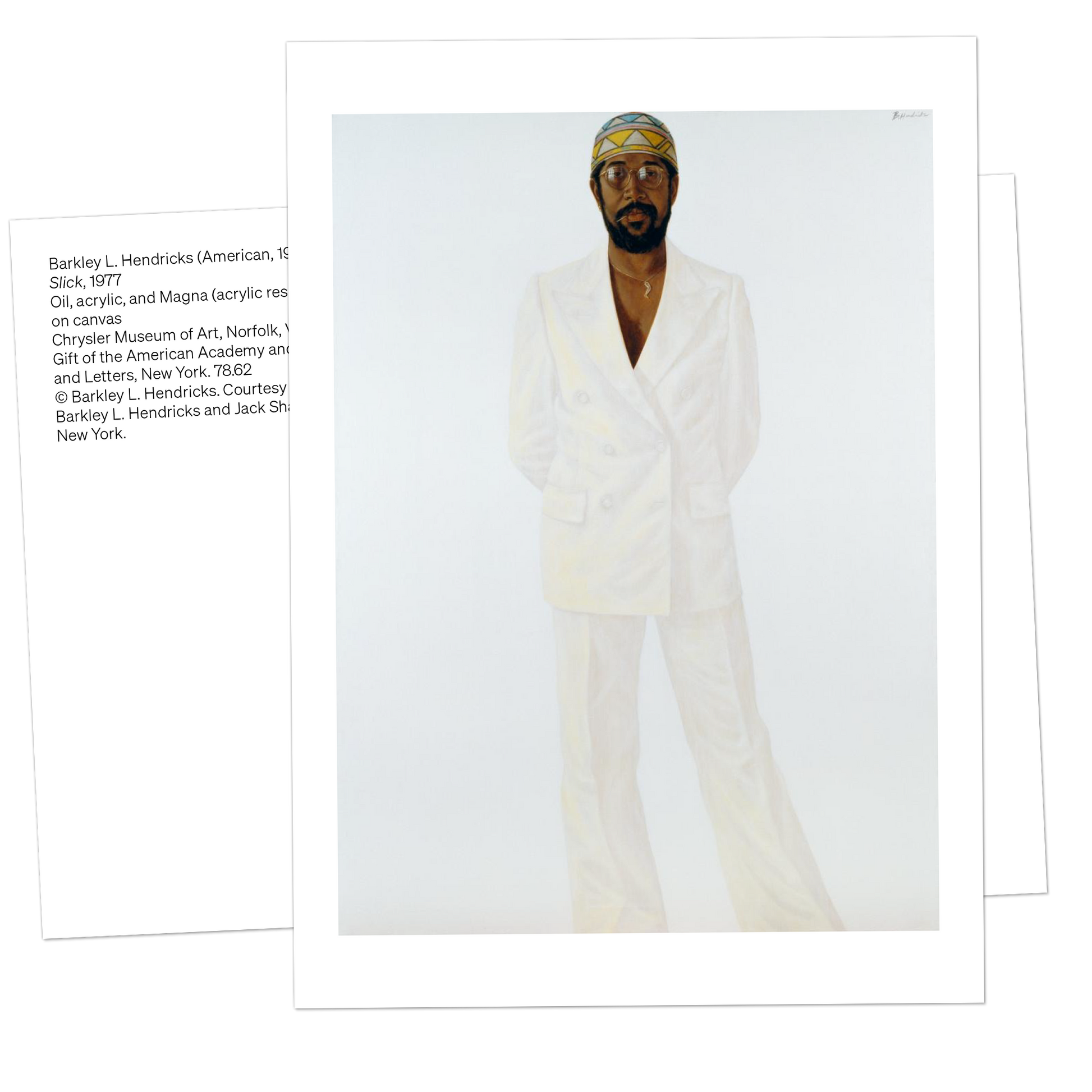 Man in a white outfit with a headscarf, framed by text on a white background