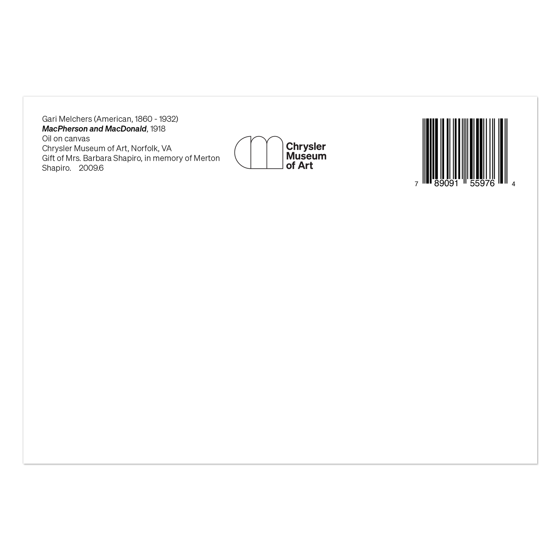 Gari Melchers Postcard: "MacPherson And MacDonald" - Back of Postcard