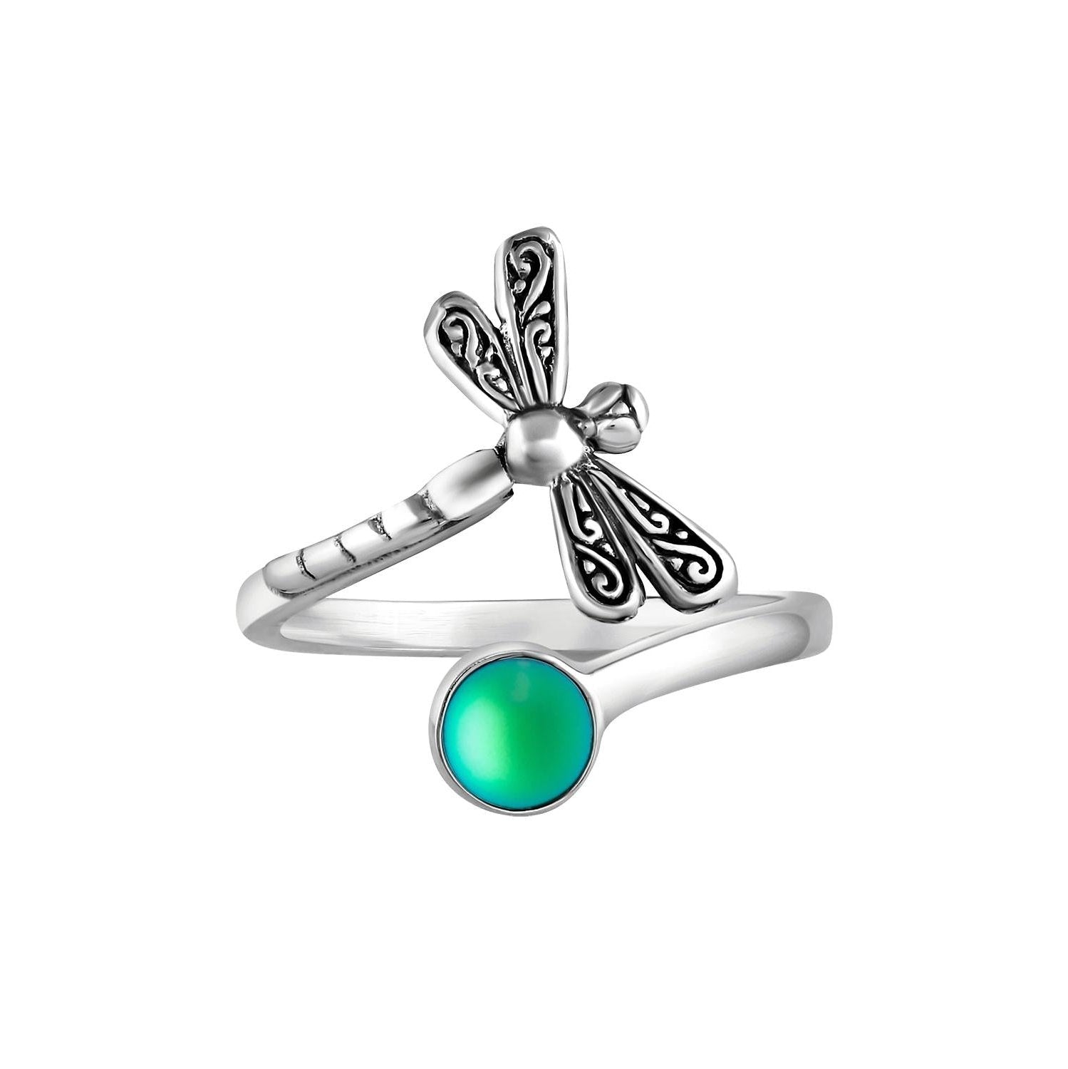 Sterling Silver Dragonfly Ring with Frosted Green Crystal by Leightworks - Chrysler Museum Shop