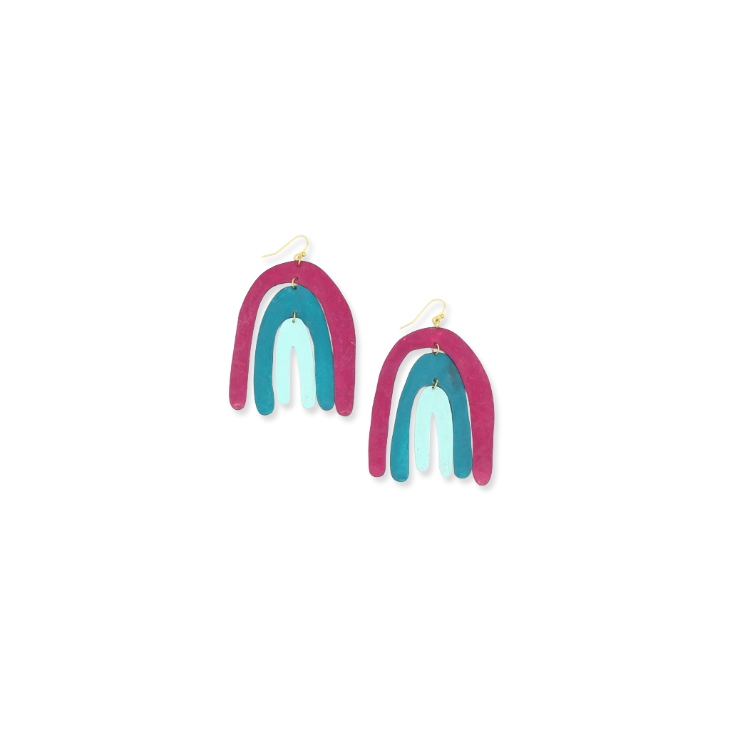 Painted Rainbow Statement Earrings (Magenta & Teal)
