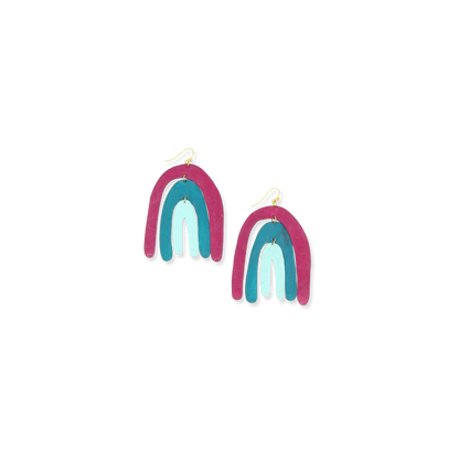 Painted Rainbow Statement Earrings (Magenta & Teal)