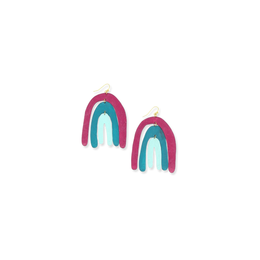 Painted Rainbow Statement Earrings (Magenta & Teal)