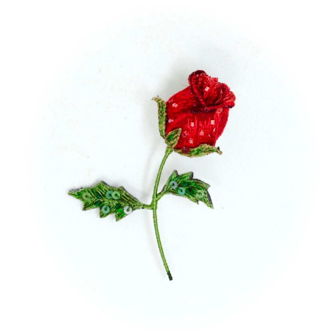 Red Rose Bud Embroidered Brooch - Chrysler Museum Shop