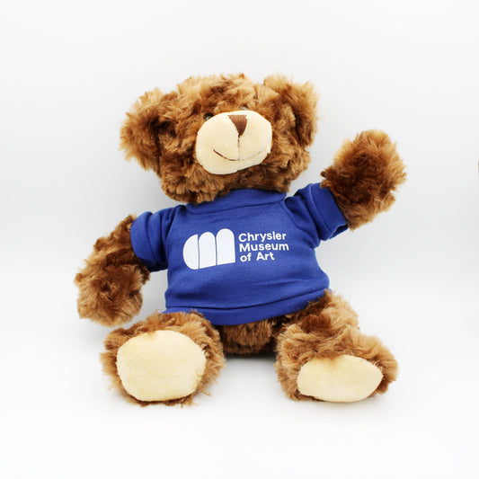 Roary, the adorable teddy bear wearing a blue Chrysler Museum T-shirt - Chrysler Shop