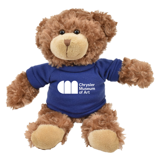 Roary, the adorable teddy bear wearing a blue Chrysler Museum T-shirt - Chrysler Shop