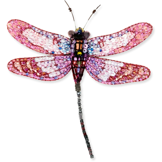 Decorative dragonfly with multicolored wings on a white background