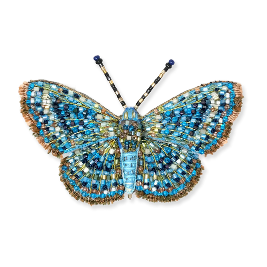 Rounded Metalmark Butterfly Embroidered Brooch