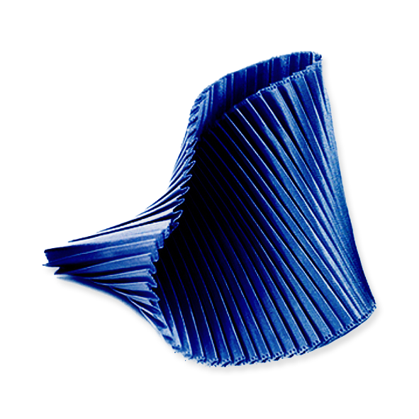 Blue pleated fabric on a white background